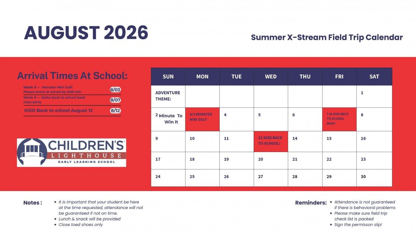 Field Trip Calendar For August