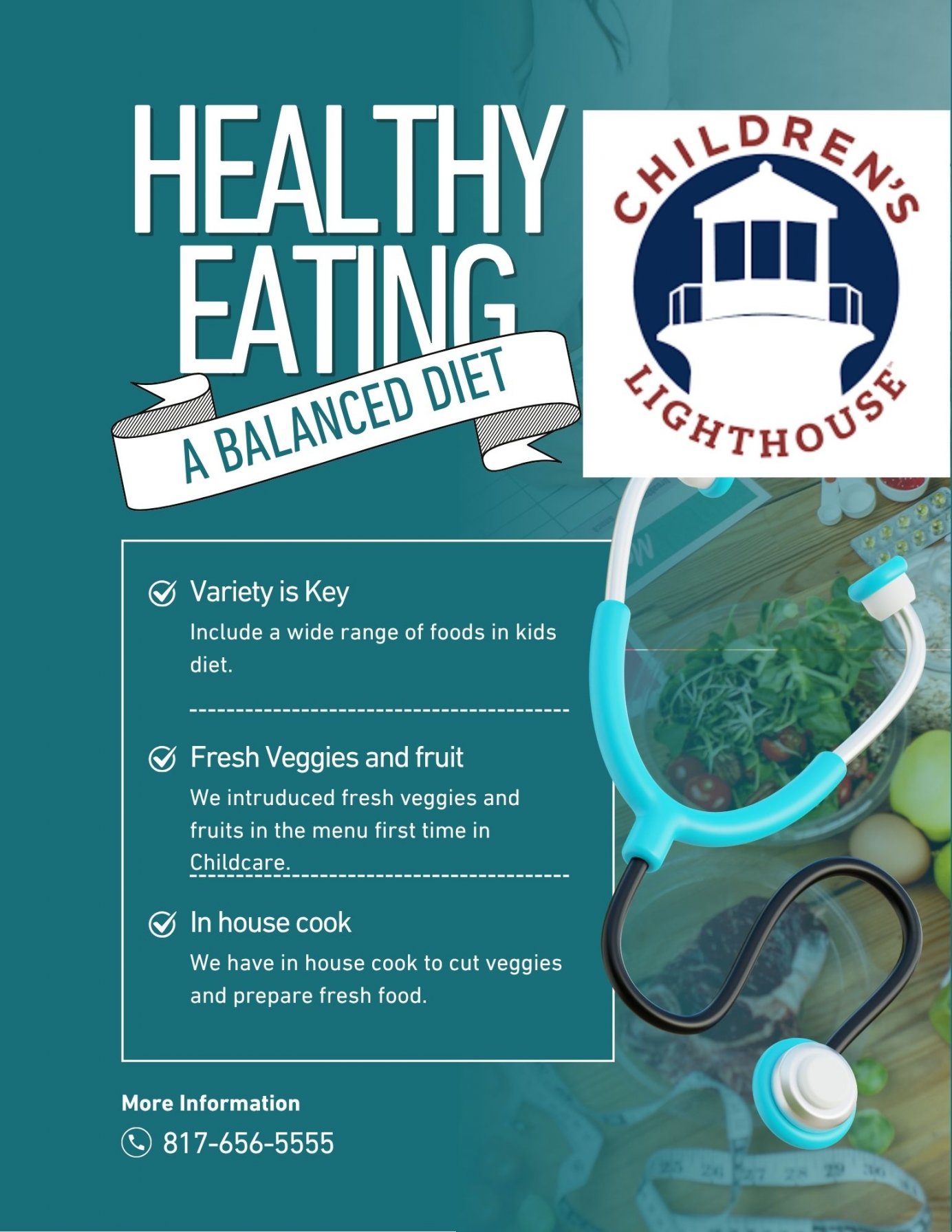 * Inhouse cook for preparing healthy and fresh food  *  We introduced fresh fruit and veggies  * Variety of food  * Vegetarian and vegan options available  