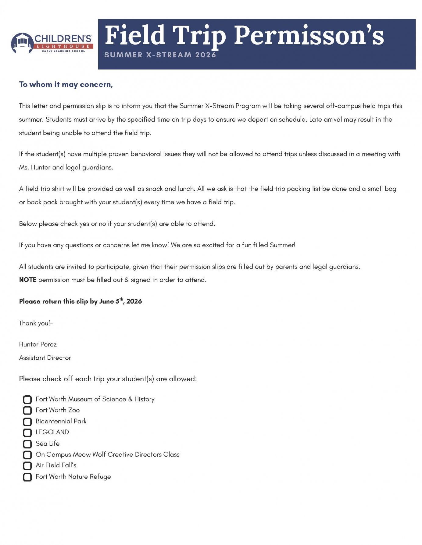 Printable Permission Slip!